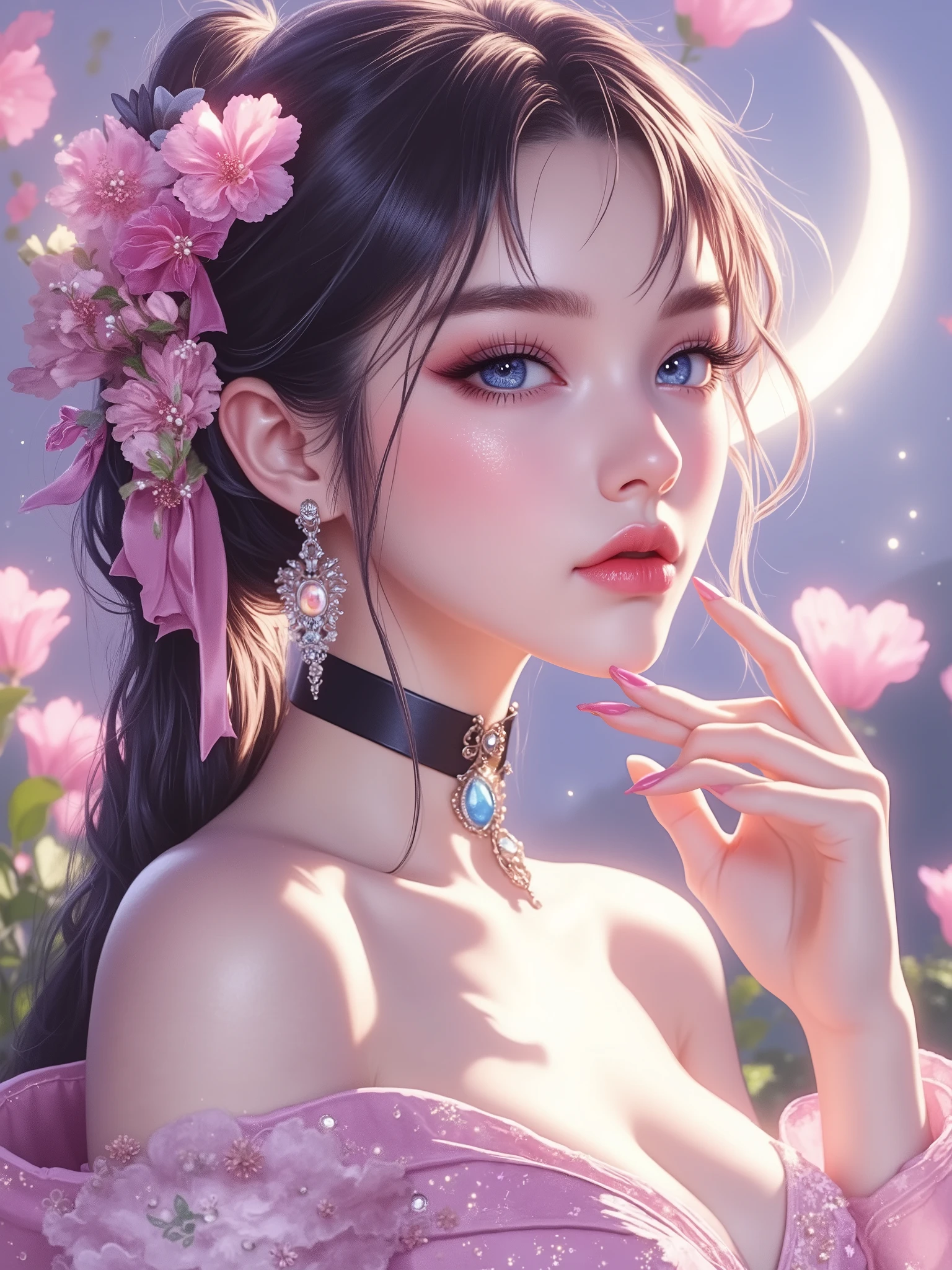  Comic sex art. Score_9, score_8_up, score_7_up, ((highest quality)), ((masterpiece)), (be familiar with), Perfect Face, (High definition), (Best Shadow), 8k, cinematic, (Realistic:1.4),dramatic. ((Best Quality))、(masterpiece)、( realistic shadows),(１ beautiful  girl ), playing sex with man,flower-shaped hairpin,Big hairpin ,NazunaUni, blue eyes, multicolored hair, black hair, pink hair, long hair, ponytail, pink hair bow, black choker,, undone clothing, off shoulder, kimono in focus with blurred background, in the Japanese festival, at dusk, from above, upper body, wide shot, wide-angle lens, warm lighting, moonlight, at night, at festival


