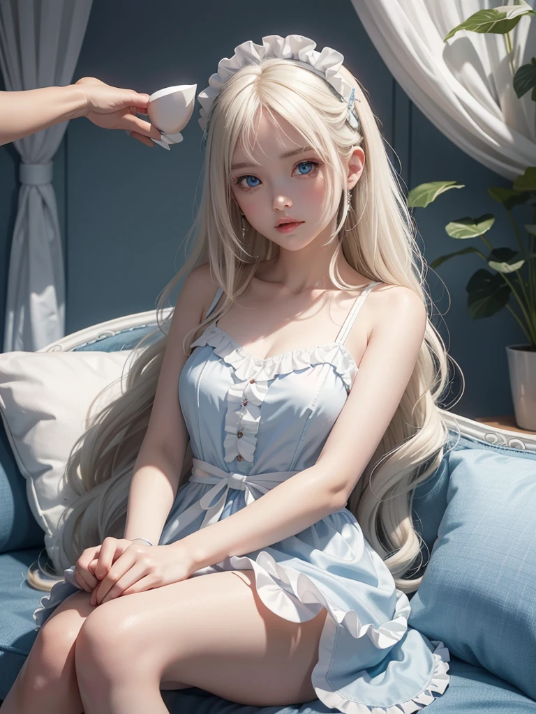 (((Close your eyes, Open your mouth wide and stick out your tongue)))、(((Large chest)))、One of the most beautiful 18-year-old Caucasian girls in the world、(Glossy Super Beautiful Super Long Silky Straight Blonde)、 (((Petite))), (((Little))), (((Flat_Chest))), ((skinny)), ((small ass)), ((slim thigh)), Super long bangs hanging in front of you、bright beautiful pale blue eyes、Small face beauty、Pure white beautiful skin、Oily shiny skin on the cheeks、Thin Pink Wedding Dresses、bright expression、going to bed、Sleep on your back、on the beds, A_girl, Solo,