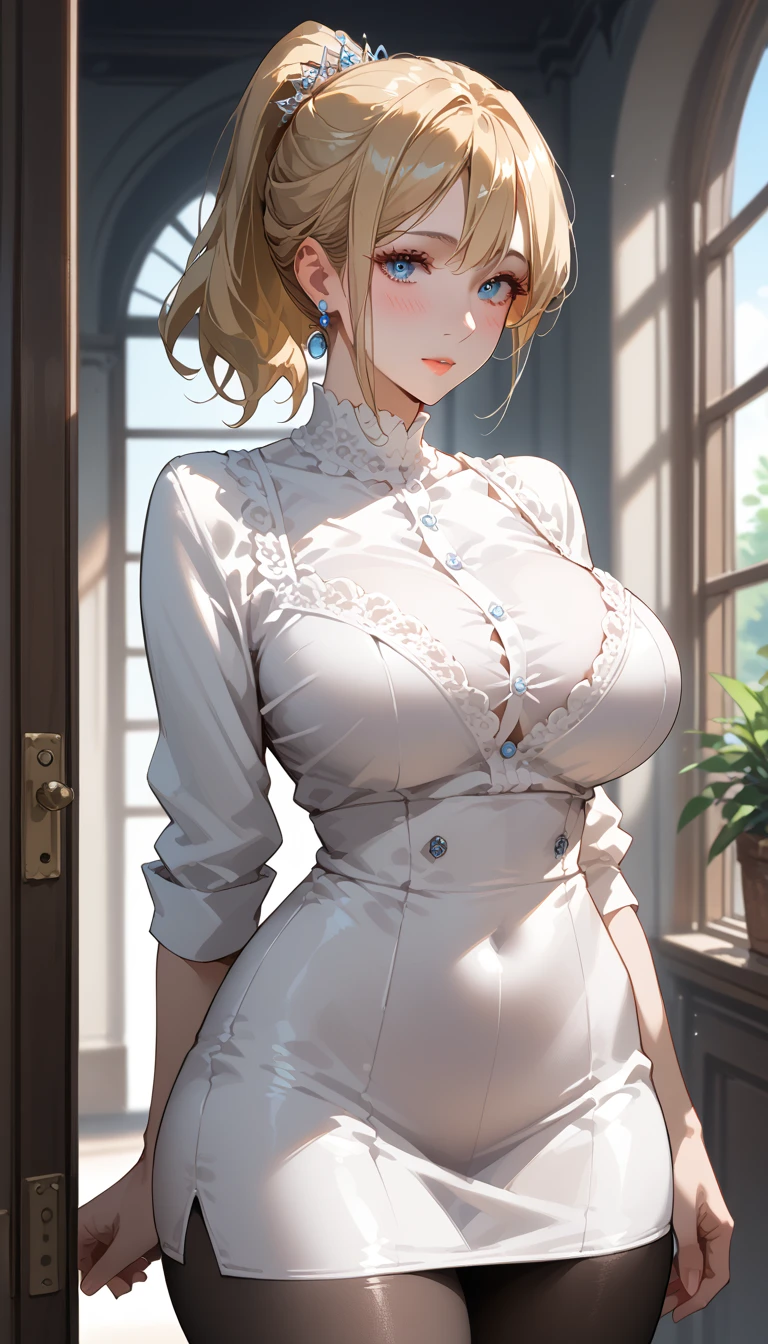 19 only,woman,blonde,blue eyes,white people,blonde,chignon,silk dresses,Chubby,short,noble,daughter