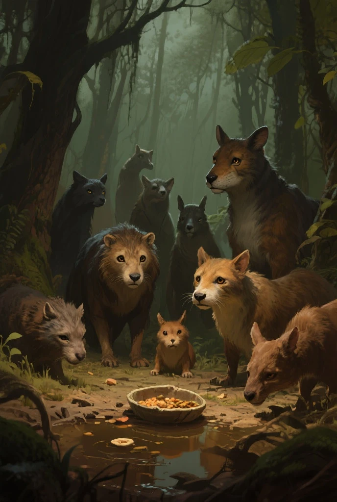 art by apterus. werewolf family having a dinner,(ohwx aesthetic)