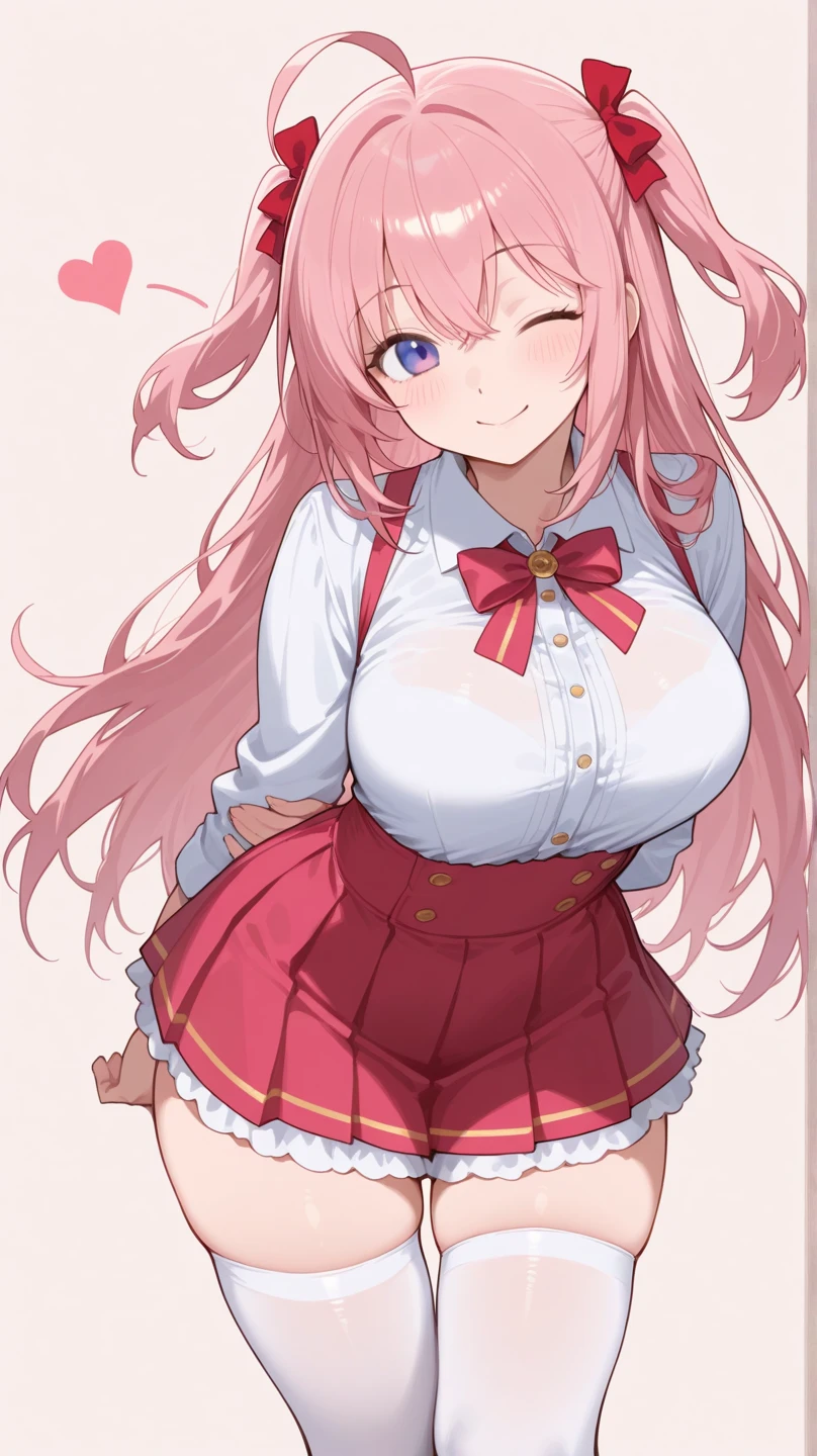 1girl, ichinose honami, white skirt, high quality, detailliert, blushing, shibari with Rope, Rope Bondage, Arms tied together with rope, Hands over the head, tied breasts 