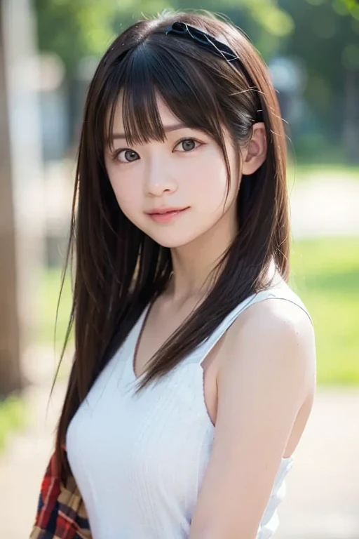 (best quality), (ultra-detailed), (llustration), (detailed light), (an extremely delicate and beautiful), 1young girl, long hair, brown eyes, (smile slightly, Innocent and cute expression), model, Enchanting, Sublime, Ethereal, fantastic, extremely detailed CG unified 8k wallpaper, High-definition raw color photos, professional photography, (Bokeh), twilight, Golden hour, Backlighting, depth of fields,