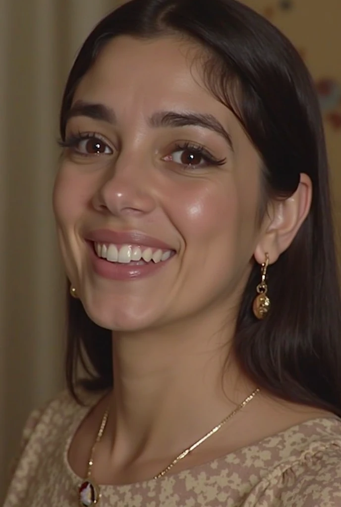 Photo of beautiful jul13tt3 woman, smiling, holding a grammy, point of view shot, closeup face