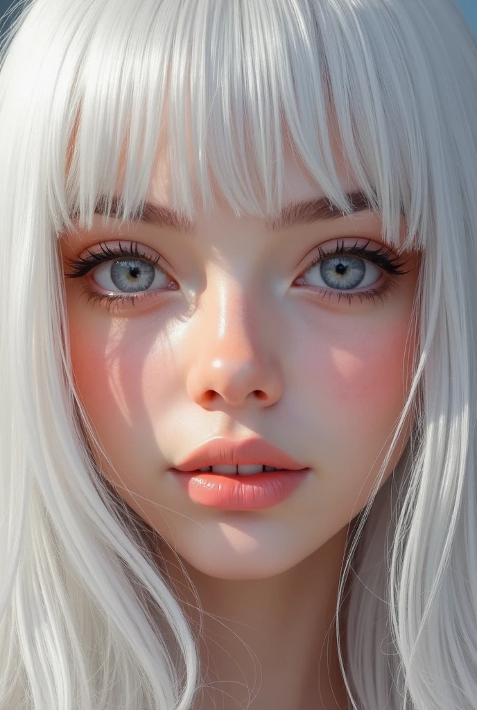 best quality, masterpiece,white hair, blue eyes, upper body,. Open one's mouth,,Exquisite mouth,Ejaculate in the mouth,Delicate s,sex mouth,Very detailed face,blush,close-up,Normal tongue,Don't stick out your tongue,Pink lips,Delicate lips
