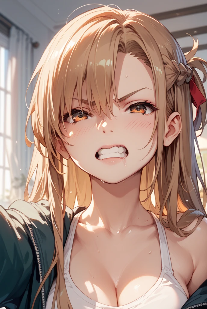 [1girl, yamada elf, eromanga sensei], beautiful detailed eyes, yellow eyes,(tareme:1.3), (half-closed eyes), (opened mouth), nsfw, curvy, Slender, (close-up mouth), Highest quality, Super detailed, masterpiece, Ultra-high resolution, 8k, Embarrassing, blush, Lovely, Close one eye, (With tears in her eyes and her mouth open), Sticky saliva