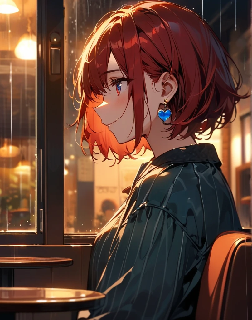 <lora:osgwen-01:1> 1girl, gwen, hair ornament, blue shirt, white pants,sitting in bar, hands on table, holding alchohol, ruined makup, hand on eyes, crying, night club background, ball room gold, nigh time, , full body