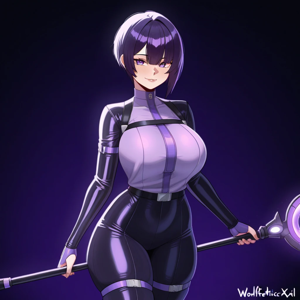 leotard、Ultra-detailed illustrations、Ultra-precise expression、masterpiece、Highest quality、ultra High resolution、High resolution、Hiromitsu Takeda Style、White background、Simple Background、One girl、solo、Mash Kyrielight、light purple hair,short hair,hair over one eyes、Rider Suit、purple heel boots、Purple eyes、Open your mouth、blush、Large Breasts、Big Breasts、Erect nipples、Choker of Hearts、White Breath、Sweat、Glowing Skin、shiny skin、Front angle、View your viewers、