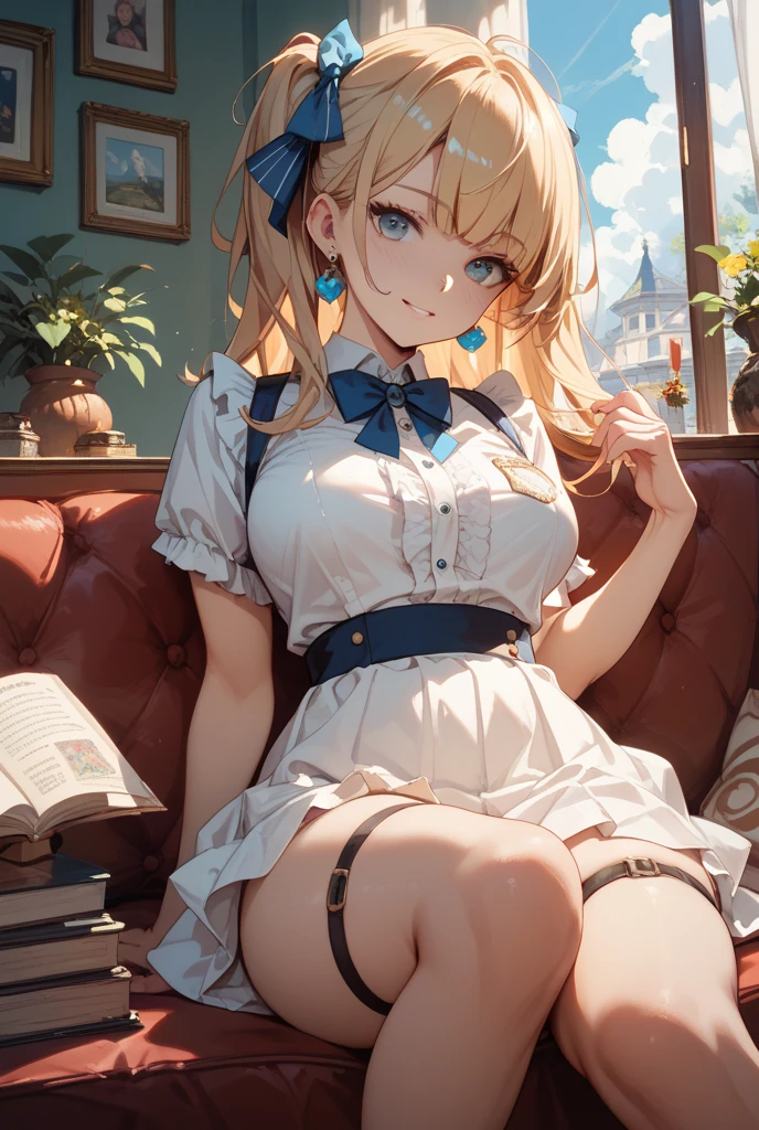 ((highest quality、High resolution、8K、masterpiece:1.3))、dynamic angle、wallpaper、1 girl、unparalleled beauty、ultimate beauty、super detailed face、delicate eyes、smile shyly、 look、looking at the camera、Depth of bounds written、light particles、side light、long hair、blonde、(maid、maid服)、(Lifting the skirt with both hands)、((Her skirt is flipped up and her pussy is exposed.、She shyly lifts up her skirt and shows her pussy.))、(Love juice dripping from the pussy)、(I'm tempting)、perfect body、beautiful breasts、Open chest、big breasts、cleavage、Thighhighs、thighs、slim、slender、Old castle at night