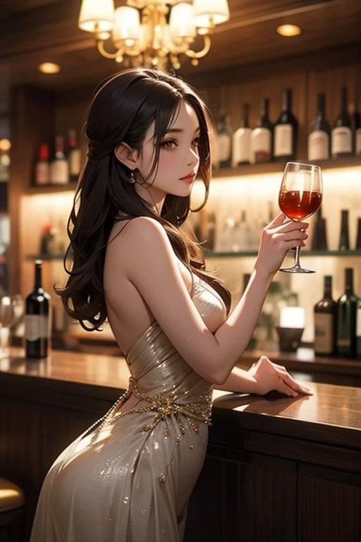 araffed woman in purple dress sitting at a bar with a bottle of liquor, gorgeous chinese model, elegant glamourous cosplay, japanese goddess, alluring mesmer woman, cleavage, beautiful detailed body and face, beautiful alluring anime woman, breasts covered and sfw, faye valentine, inspired by Lan Ying, a beautiful fantasy empress, beautiful asian girl, purple top