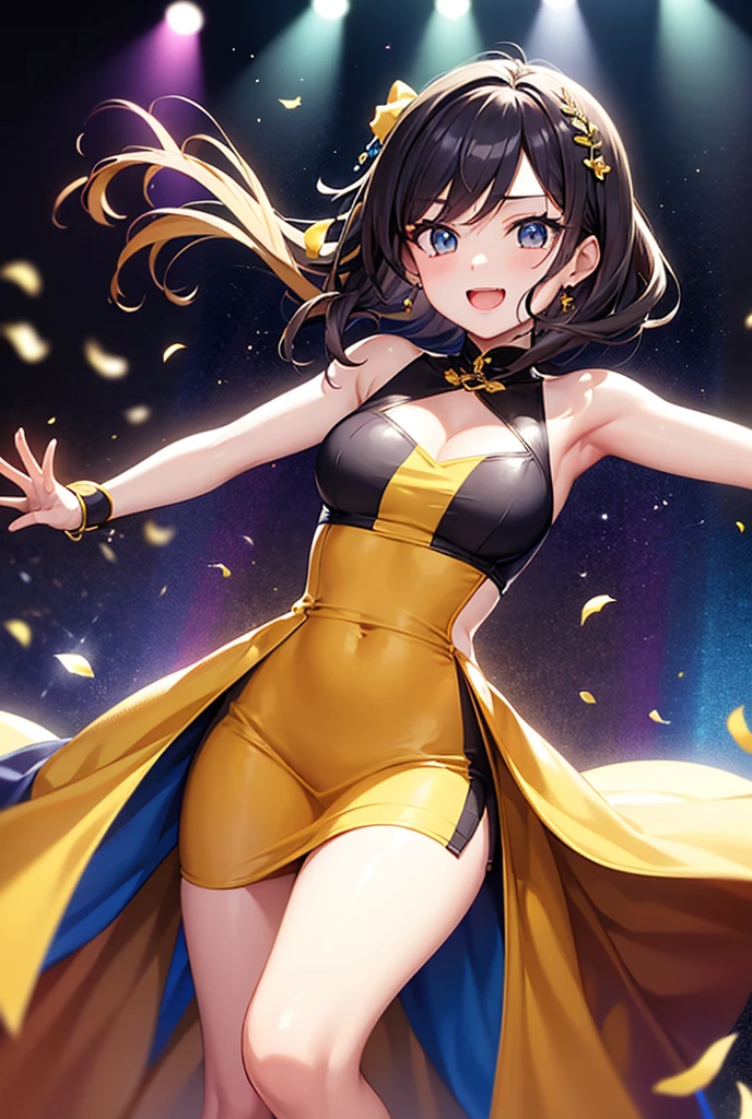 yuna_in_a_shiny_cheongsam, happy_smile, fun, happy_pose, skinny, short_brown_hair, one_green_and_one_ble_eye, beautiful, high resolution, 8k