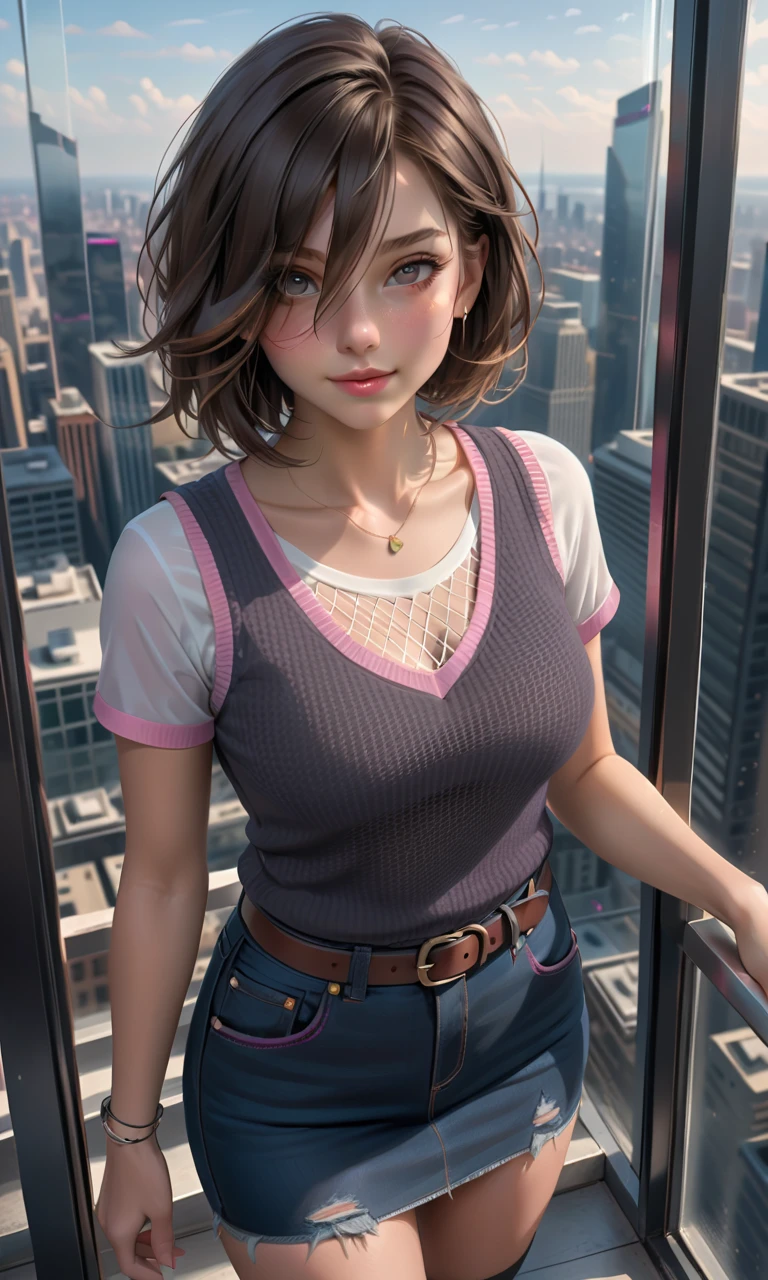 (masterpiece:1.2, Highest quality), (Realistic, photoRealistic:1.4), Beautiful illustrations, (Natural Side Lighting, Cinema Lighting), Surrealism, 
View your audience, 1 girl, 40 years old, Perfect Face, Symmetrical face, Glowing Skin, 
(short hair, Straight hair, Hair Intake), Brown eyes, Long eyelashes, (Large Breasts, You can see a little bit of the delta part of her pink panties., Captivating thighs)
Beautiful Hair, Beautiful Face, Beautiful attention to detail, Beautiful clavicle, Beautiful body, Beautiful breasts, Beautiful thighs, Beautiful legs, Beautiful fingers, 
Wear a police uniform and a short skirt,  
(Beautiful views), evening, (City Street:1.2), walk, Sexy posture, (Charming smile, Lips parted)