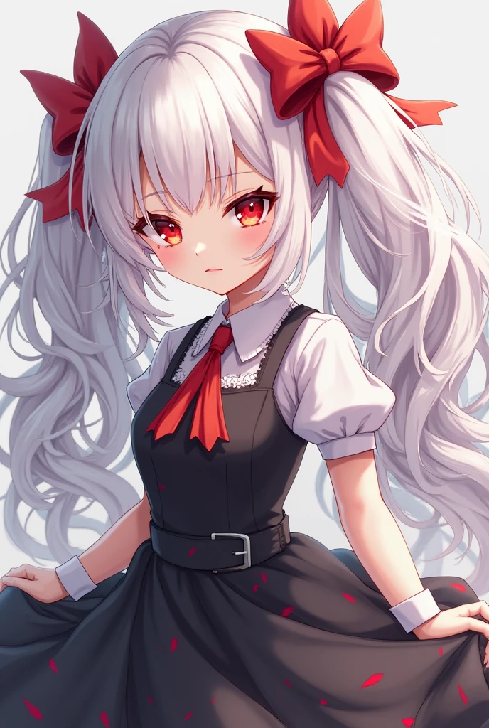 Rabbit ears，White twin ponytails，Bai Changzhi，crown，castle，White pleated dress，Red Eye，Big red gem on chest，There is a red bow on the neck，The upper body is decorated with many pearls，sleeveless，Royal sister，night，Glowing red sea water