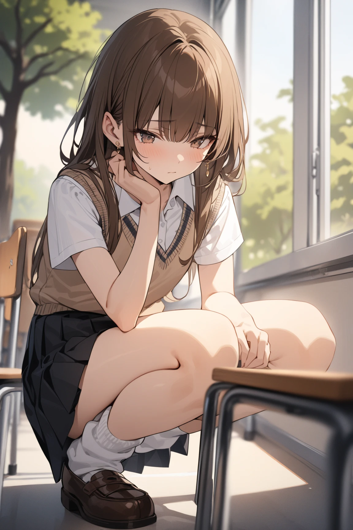 1 girl, female masturbation, alone, Sitting, Masturbating in public, Japanese high