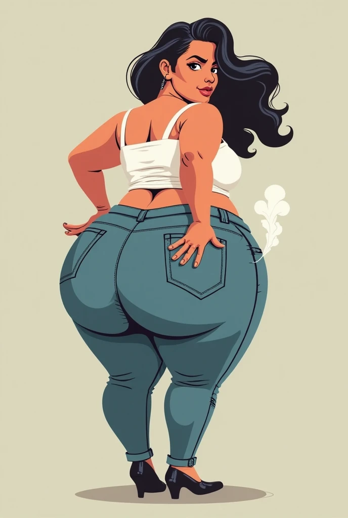 Curvy Latina with dark colored hair, in white bra and white full coverage cotton panties, back shot, realistic art style, intricate details