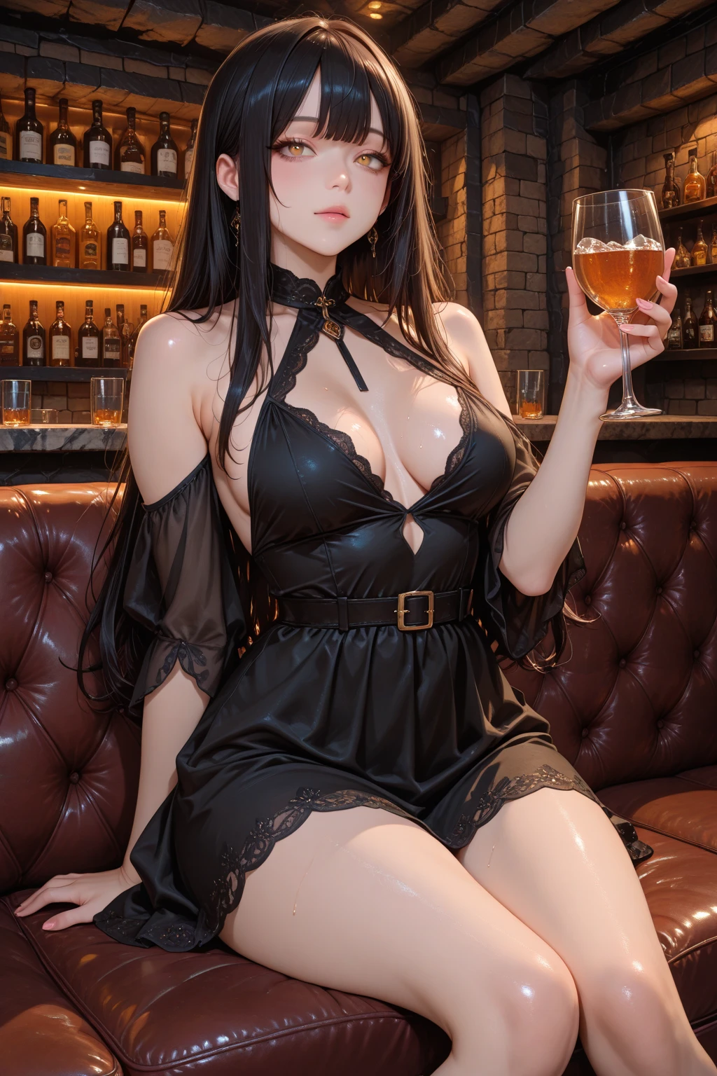 tmasterpiece, Best quality at best, 1girll,(waistup:1.5) ,sasuke, Large breasts,(upperbody closeup),Raised sexy,is shy,smile,Black hair, (mangekyou sharingan eyeballs:1.4), exteriors, Konoha Village