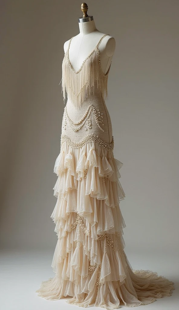 Make me a straw recycled fringe dress or gown that has mermaid tail that will use sack and also that will look like filipiniana