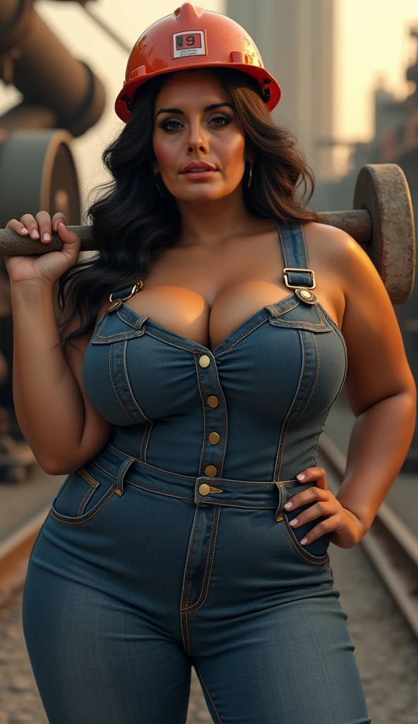 gina carano look alike, big woman, strong woman, ((super huge natural tits)), ((wearing denim skirt)), ((wearing tight flannel shirt)), chest out, (muscular thighs), white background, reclining back