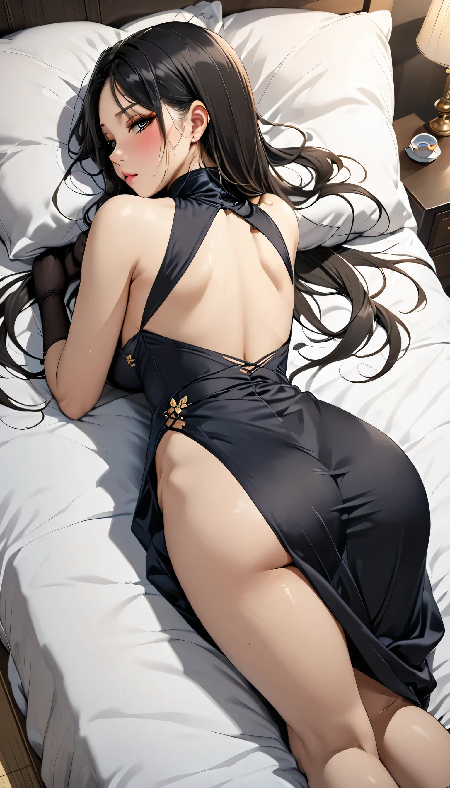 ((Kneel on the bed and undress))