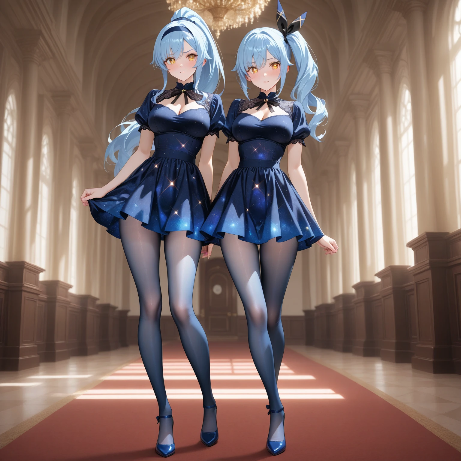 ((Biologically correct limb count)),(( From head to toe,Full-body photo including face)),4K,((Standing position)),masterpiece,((Focus on the face)),((Symmetrical facial features)),Eyes with detailed description,Beautiful woman,Great style,Beautiful arms,Beautiful legs,Beautiful Hands,(Small Ass,Thin thighs),Facial detailing,Small earrings,necklace,(Rubber Sailor Suit,mini skirt((High heels,Patterned stockings))),((Waiting for someone to meet up)),Silk gloves,(((Short blue-blonde hair))),Realistic photo
