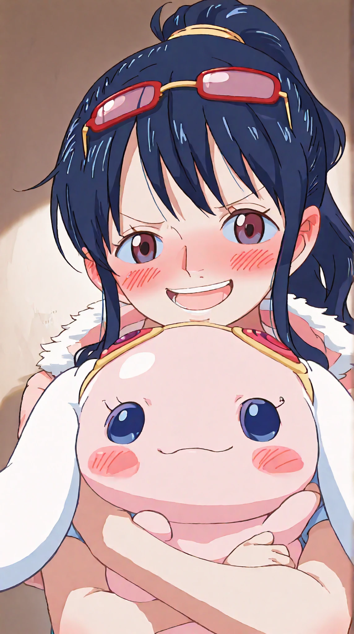 iris \(pokemon\), purple hair, long hair, red eyes, dark skin, big hair,(completely nude:1.2),(toddler:1.4),