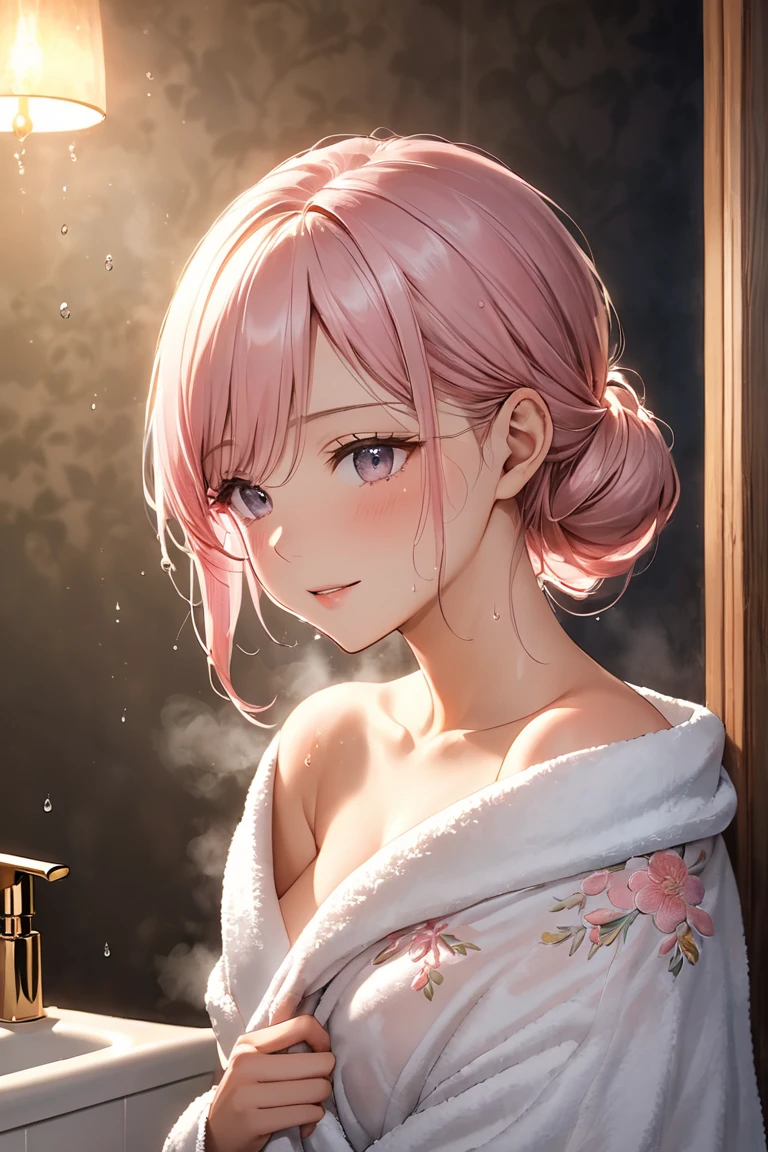 Sexy semi-naked ready to take a bath, beautiful and many details around her