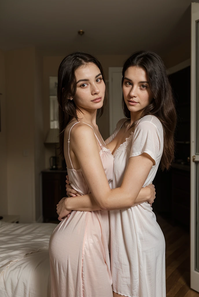 Beautiful ,18 years young Indian girl healthy, confidential looking,8k,realistic, raw photo,dark brown hair,fair skin, indian,long hair,clear facial features,, very detailed, 23years old, innocent face, natural wavy hair, high resolution, masterpiece, best quality, intricate details, highly detailed, sharp focus, detailed skin, realistic skin texture, texture, detailed eyes, professional, 4k, charming smile, shot on Canon, 85mm, shallow depth of field, kodak vision color, perfect fit body, extremely detailed, foto_\(ultra\), photorealistic, realistic, post-processing, maximum detail, roughness, real life, ultra realistic, photorealism, photography, 8k uhd, photography  two 18 year old tween girls trying on cute clothes, two close friends, colored hair, collar, skinny body, detailed pupils, beautiful face, perfect faces like young asian models, tattoo, touching each other, back straps, innocent expression, enticing, full body showing legs, garter with stockings, good lighting, high heels, cute glasses, kawai cosplay girls, strapped colored dresses with cutouts slits, bright playful, thin model, cute young teen girls