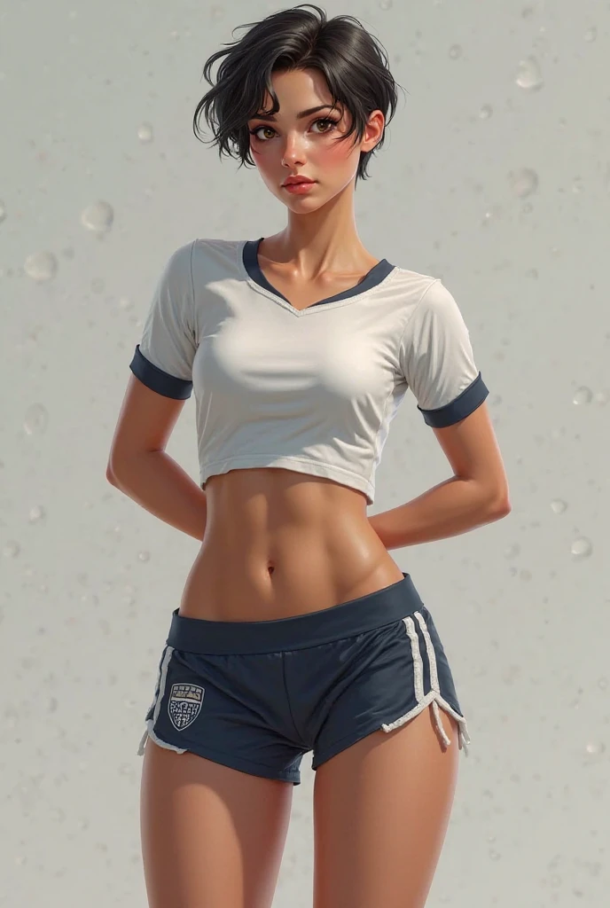 ((Realistic)), ((best quality)), ((Meisterwerk)), (detailliert), perfektes Gesicht, rote Augen, wet white short hair, nasser Undercut, nasser gerissener schwarzer Sport Bh, normale Brust, perfecte Proportionen, offener Mund, wet ripped black sports panties, Regen, schwerzes Halsband,