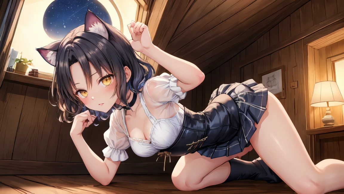 Khalil, Khalil, animal ear fluff, Animal ears, Black hair, black bow ribbon, Cat ears, Cat Girl, cat tail, tusk, (Green eyes:1.5), hair Bow, Long hair, low twintails, multicolored hair, purple Bow, bow ribbon, skin tusk, striated hair, tail, twintails, vertical stripes, White hair, (flat chest:1.2), BREAK arm support, Bare shoulders, Blue Sleeve, Bow, brooches, Detached sleeves, Dress, frilldスリーブ, frilld, multicolored clothes, multicolored Dress, neck bow ribbon, Sleeveless, Sleeveless Dress, Striped,, BREAK looking at viewer, BREAK outdoors, city, BREAK (masutepiece:1.2), Best Quality, High resolution, Unity 8k壁纸, (Illustration:0.8), (beautiful detailed eyes:1.6), extremely detailed face, Perfect Lighting, extremely detailed CG, (Perfect hands, Perfect Anatomy),Smile with open mouth