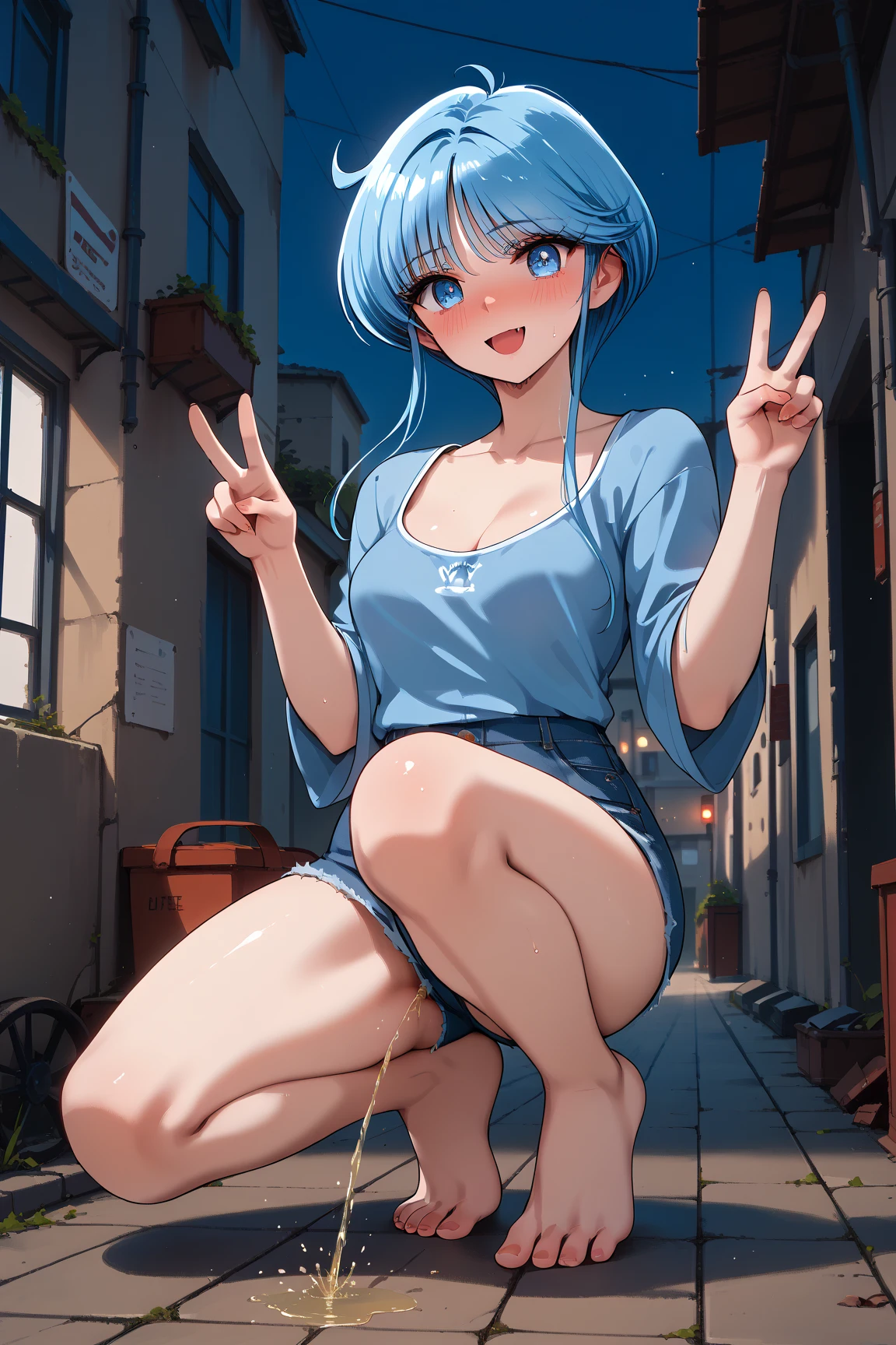 giantess、Completely naked、smile、Beauty、Japanese women、Destroyed miniature city、Distant view of a miniature metropolis、Kneeling、Bend、Black smoke rises、sand smoke、Laughing with your mouth open、可愛いJapanese women、short hair、Grab a miniature building、Squirting、Masturbation、orgasm、Love juice spurts out、Ahegao、Ecstasy face、激しいMasturbation