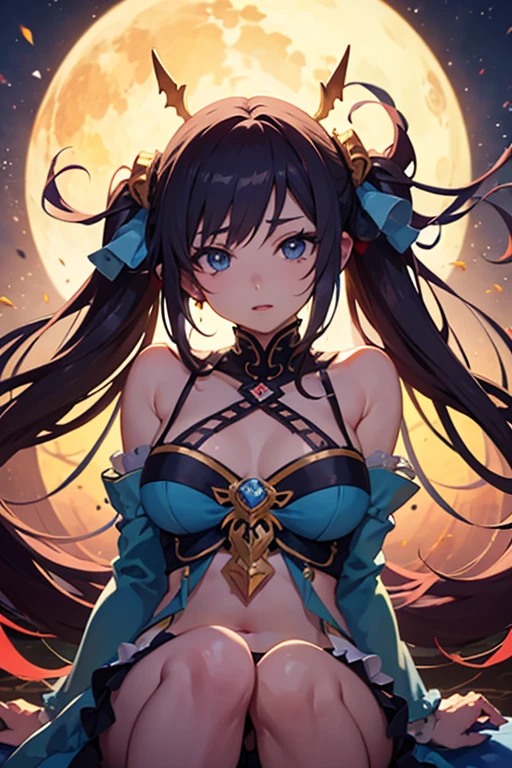 Highest quality、Highest quality、Masterpiece、girl((20-year-old、as soon as、Highest Bust、Medium Bust、Wide open chest、Red glowing eyes、Black Ear、Red Mesh、Disheveled Hair、Loincloth、thin、The best valley、Open chest、hair ornaments、Full body view、NSFW(Completely naked)、Random Pause、smile、Headphones embarrassed face))、high quality、Beautiful Art、background((Collapsing Ground、no gravity、Floating Object、shooting star、universe、comet))、Depth((Earth))、flight、Flying Debris、Depth of text、movie、Visual Arts、Perfect Art、8K、Genuine、Special Angles