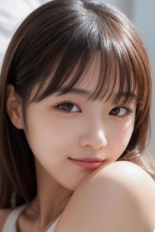 (One Girl), ((Very cute face)), Great face and eyes, (Highly detailed eyes, Highly detailed face), Fresh, Very beautiful appearance, (Ultra-realistic, High resolution), (highest quality:1.4), RAW Photos, (Realistic, Realistic:1.37), Professional photography , (see-through sailor uniform:1.1)  , Smile a little, (look at me) , Portrait of a Girl  , (gigantic breasts:1.3)   , ((()))   , ((junior high school student)), (light brown short hair:0.9) , (wavy hair:1.3) , (Nipples visible through sailor uniform:1.3) , (Please tilt your head a little) , Perfect nipples , ((Nipples are light pink )) , ((light pink areola))  ,  (sweating cleavage:1.2) , (cum on her breasts ) , (small nipples) , (upper body) , (lying down on the bed:1.3) , (young face:1.3) , (little girl:your back:1.4) , (young face:1.7) , (bare breasts:1.5) , (naked:1.3) , (bed on the back:1.3) , (braided hair:1.2)
