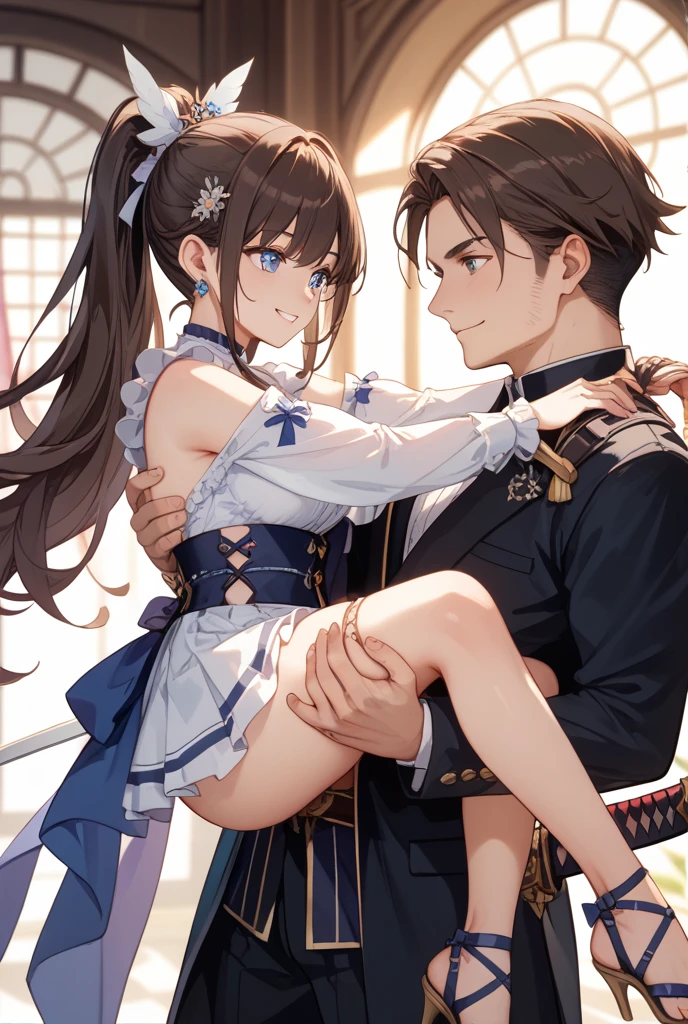One girl, blue eyes, Long Hair, Brown Hair, Side Lock, Low Ponytail, ribbon, dress, White shirt, Puffy sleeves, Short sleeve, Red Skirt, Cape, Blue Pantyhose, ,Young Girl,女をrape,Intense penetration sex,Creampie Sex,rape,rape,At the peak,Research Room,mad scientist,