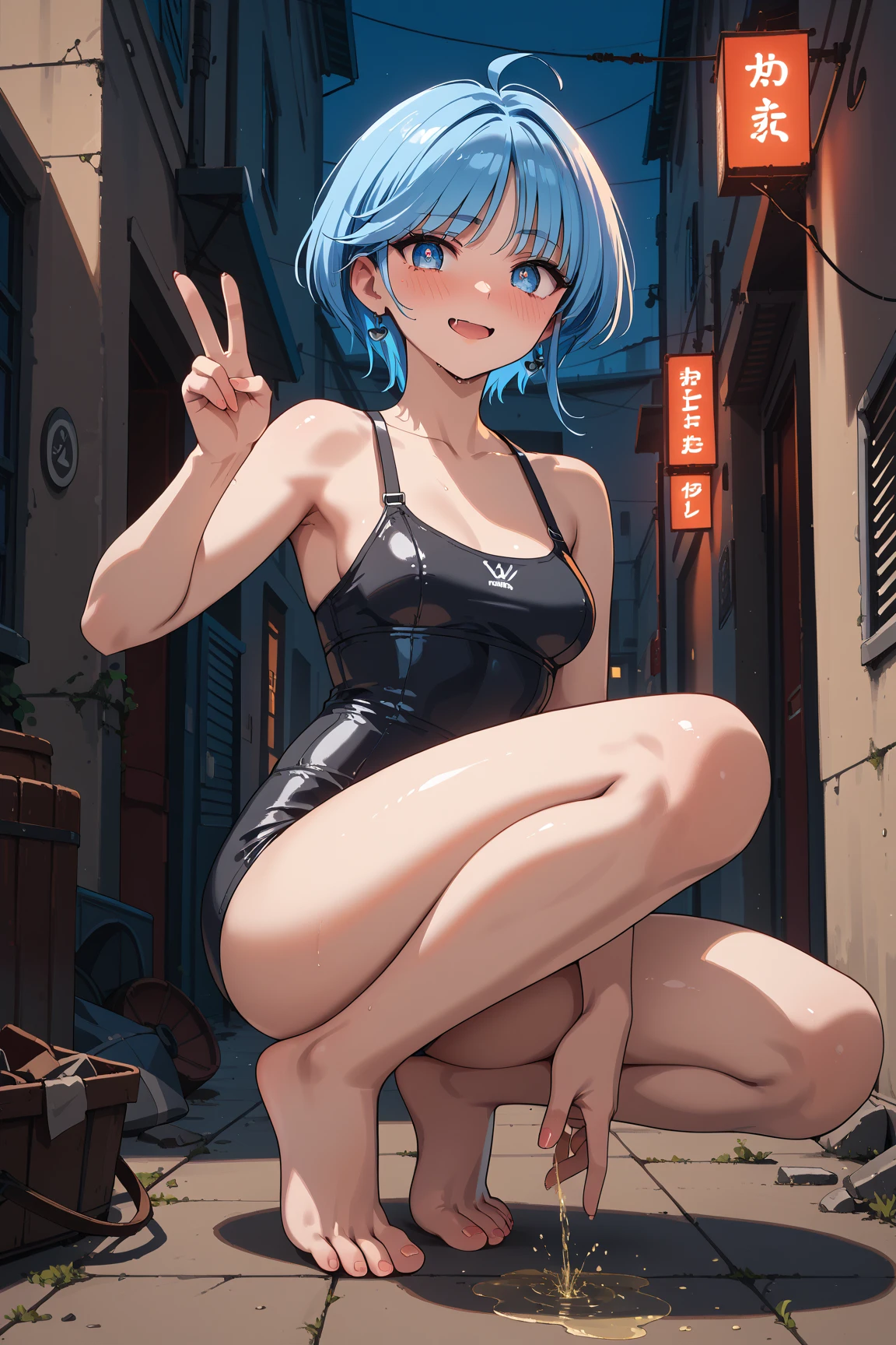masutepiece, Best Quality, hight resolution, 1girl in, Monsters vs. Aliens Jainomica, Solo, body suit, Black Color, white  hair, Short hair, Blue eyes, Medium Hair, medium breasts, Cowboy Shot, Standing, Smile, Outdoors,