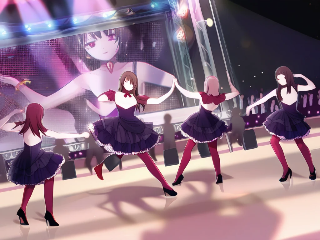 four girls, girl-group, idols, BlackPink, dancing in a skull-yard, kawaii, punk, cute, adorable girls, pink color scheme, anime wallpaper, masterpiece, best quality, Detailed, 2d Lighting, (4 girls)