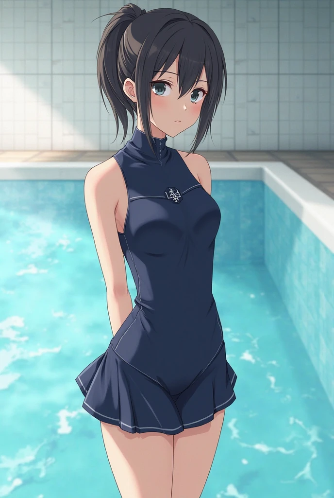 best quality, very aesthetic, Super detailed, best illustration, 1girl, おっぱい, black_hair, nsfw, pussy focus, aroused, naked, one-piece swimsuit