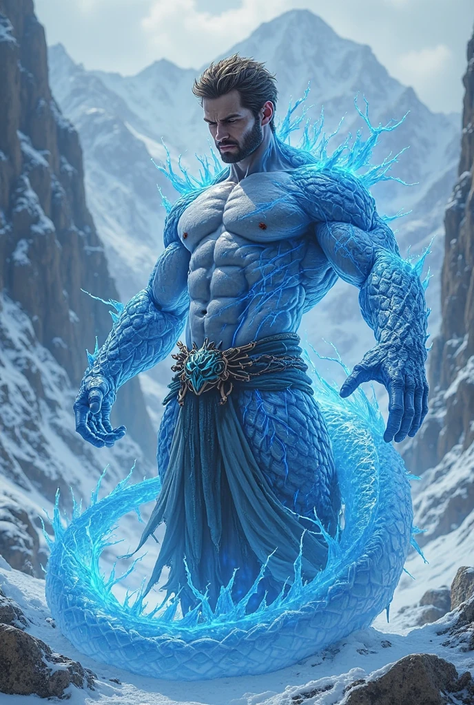 Make a warrior with water armor, who controls the seas and has fish scales on his skin