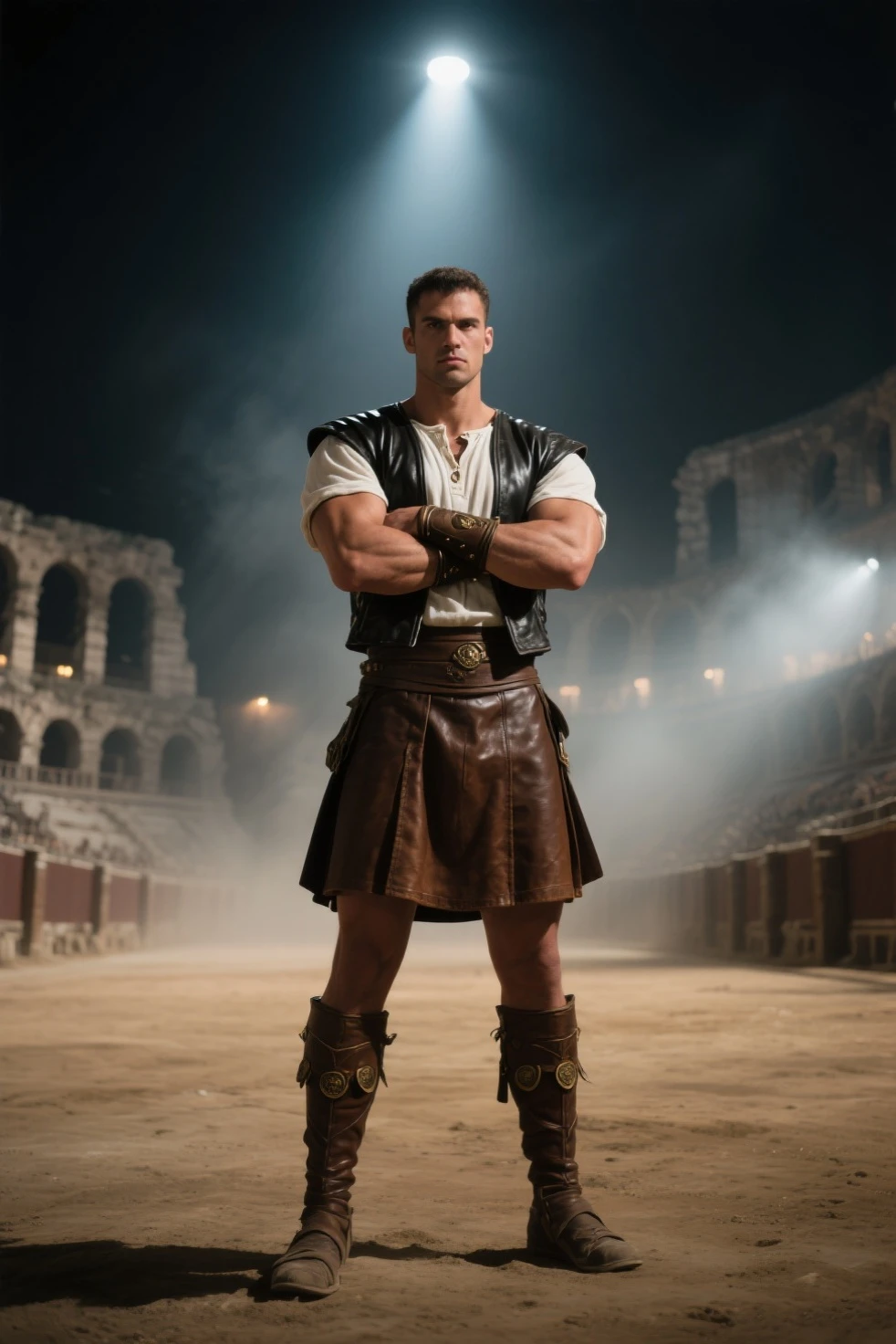 Generate high definition image,8k,3D render,Cinematic shot of a warrior-looking boy posing calmly,an imposing lion standing on a stone mound,detalles ultra realistas,homogeneous light.