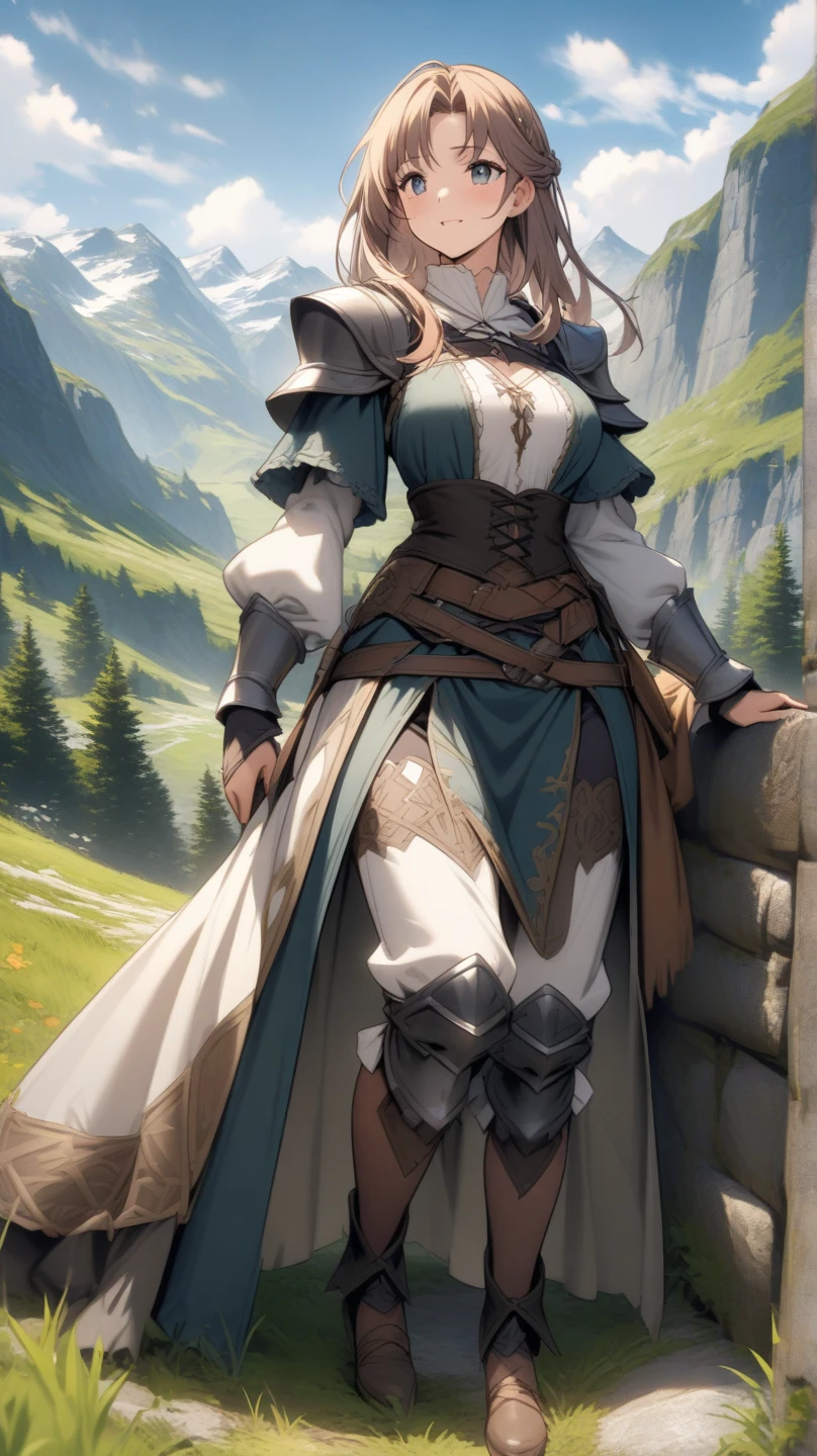 (tiny adventurers in mountains and hills in front of closeup breasts and face of a giantess: 1.5), (tiny adventurers in front of a closeup foot: 1.4), closeup breasts and face, (from below view: 1.2), (medium sized breasts) cleavage, (tan skinned short messy big light brown hair with bangs and light brown eyes: 1.1), (adventurer commoner clothing, gambeson or armor), hime cut, flowing hair, (medieval fantasy: 1.1), nipples, (fantasy outside: 1.1), (very low angle perspective: 1.2), (foot), barefoot, sitting, (tiny army from sky view: 1.1), (tiny army from sky view in front of closeup foot of a giantess: 1.1), (soles), (foot step: 1.1) (closeup foot: 1.5), (2girls: 1.5), (height difference: 1.6), (miniature woman: 1.5), (closeup miniature woman: 1.3), (forest: 1.1), (anorexic petite: 1.1), (zoomed out woman: 1.1)