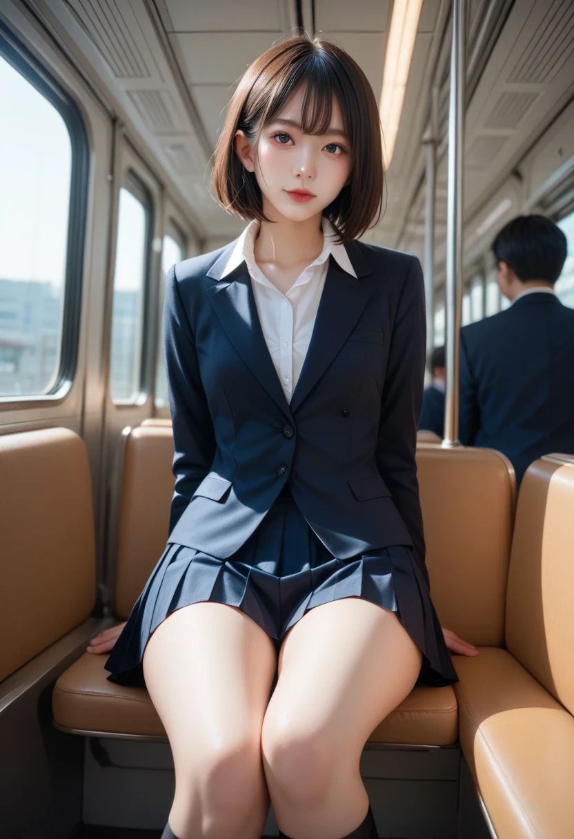 {黒のTight Skirtの中に白いパンティー:1.5}、break,(黒のTight Skirtの中から白いパンティーが見えます)、break,(Her white panties are very visible)、break,(黒のTight Skirtの太ももの間から白いパンティが見えます)、break,(Full Body Shot), {Alignment angle},Wearing a suit, 厳格なWearing a suitいる, タイトなWearing a suitいる, ビジネスWearing a suitいる, 厳格なWearing a suit, 厳格な彼は濃い青の光沢のあるビジネスWearing a suitいる., 彼は濃い青の光沢のあるビジネスWearing a suitいる., 彼は濃い青の光沢のあるビジネスWearing a suitいる., luxury navy blue suit, All buttons are closed、My shoes are on the train floor、masterpiece, Highest quality, 8K, 27 years old, 20th generation,RAW Photos, Confused, Hold your phone with both hands、Look at your smartphone,break,Tight Skirt ,break,Accentuate your thighs、White thighs,Soft thighs、Gorgeous thighs、(Spread your legs:1.5)、sit in a train seat,Sit in front,Crotch Zoom Camera,alone, Very beautiful face, Very beautiful woman、Gorgeous adult beauties、Japanese actress、plump、Digital single-lens reflex camera, Frank, Professional Lighting, Film Grain, chromatic aberration, (Detailed eyes and face:1.0), (Bokeh:1.1),break,White satin panties,Delicate lace trim,Soft and silky texture,Gold embroidery,Subtle sparkle,perfect sewing,Lovely ribbon detail,Elegant Design,Comfortable fit,Feminine and attractive,Close-up shot,Sensual and seductive,Feminine beauty,Colorful floral pattern,highly detailed embroidery,luxury,Delicate fabrics,Great craftsmanship,Sexy Lingerie,subtle luster,Captivating Charm,Smooth and silky to the touch,Elegant and sophisticated,Stylish accessories,Bright colors,Attractive charm,Bright glow、