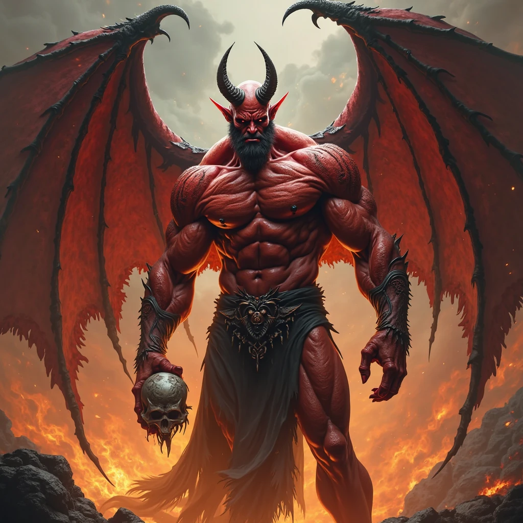 Close up of evil devil holding sword in hand, Muscular humanoid Balrog demon, diablo digital concept art, demon lord, diablo concept art, diablo, man male devil, demon berserker, fire devil, devil male, satan in hell, Fit male devil with white horns, Fat Torn Satanic creature, Fat Torn Satan, king of hell