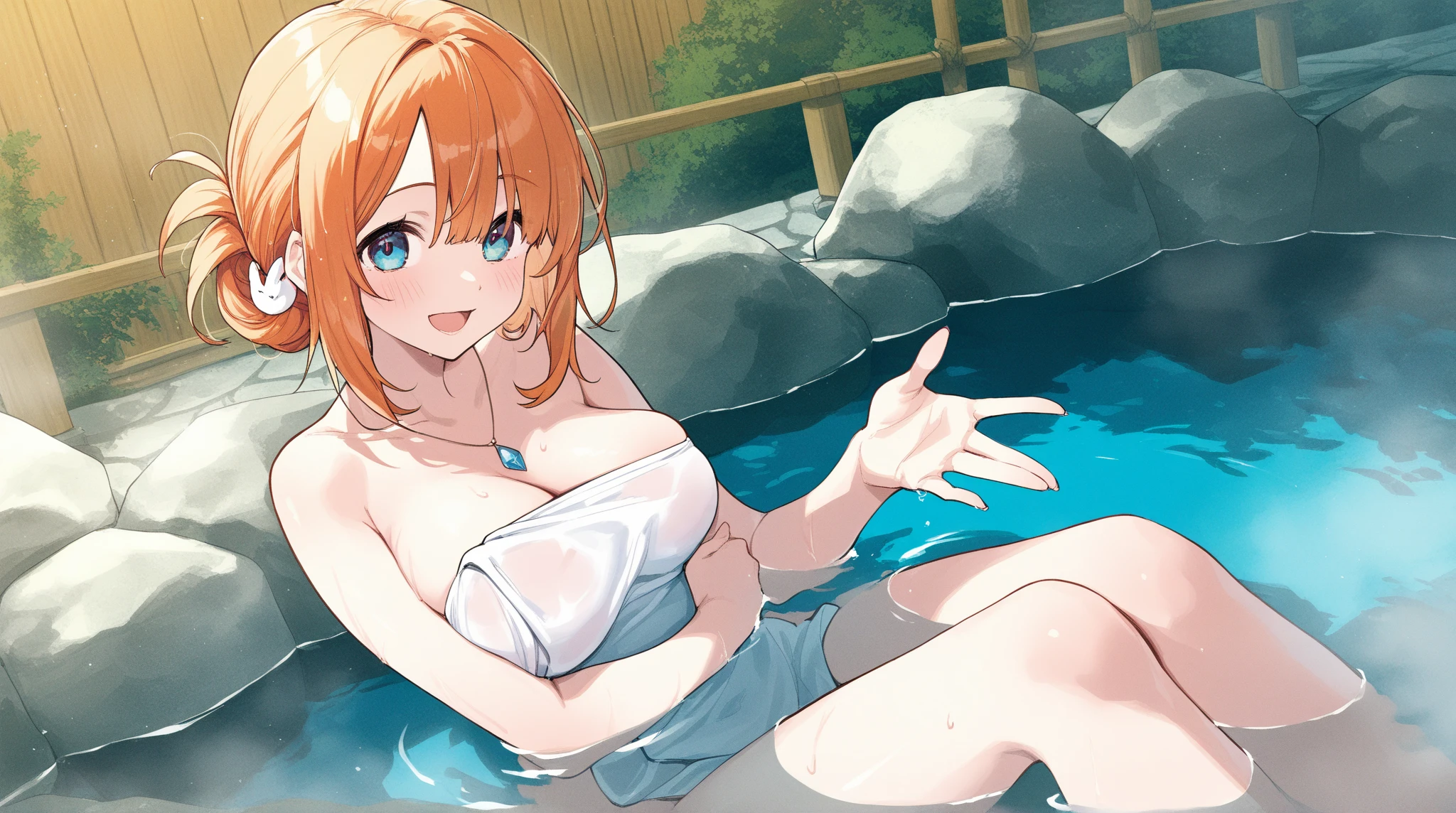 curvy.big breasts, hot springs,2girls, , , orange hair ,