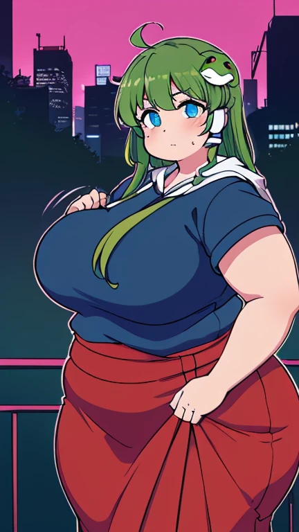 Perfect CG unity 8K UHD wallpaper( Latina girl with ((((( huge fake breasts:40.7 ))))) cleavage showing bodybuilder toned muscular body, pale skin, long dyed green hair, vibrant and shining eyes in the moonlight, long detailed eyelashes) seductive sexy smile facial expression, blushing, thick thighs, standing in a dynamic pose, Wearing a hoodie, tank top and shorts, in a gym, PERFECT MASTERPIECE, Best quality, best resolution