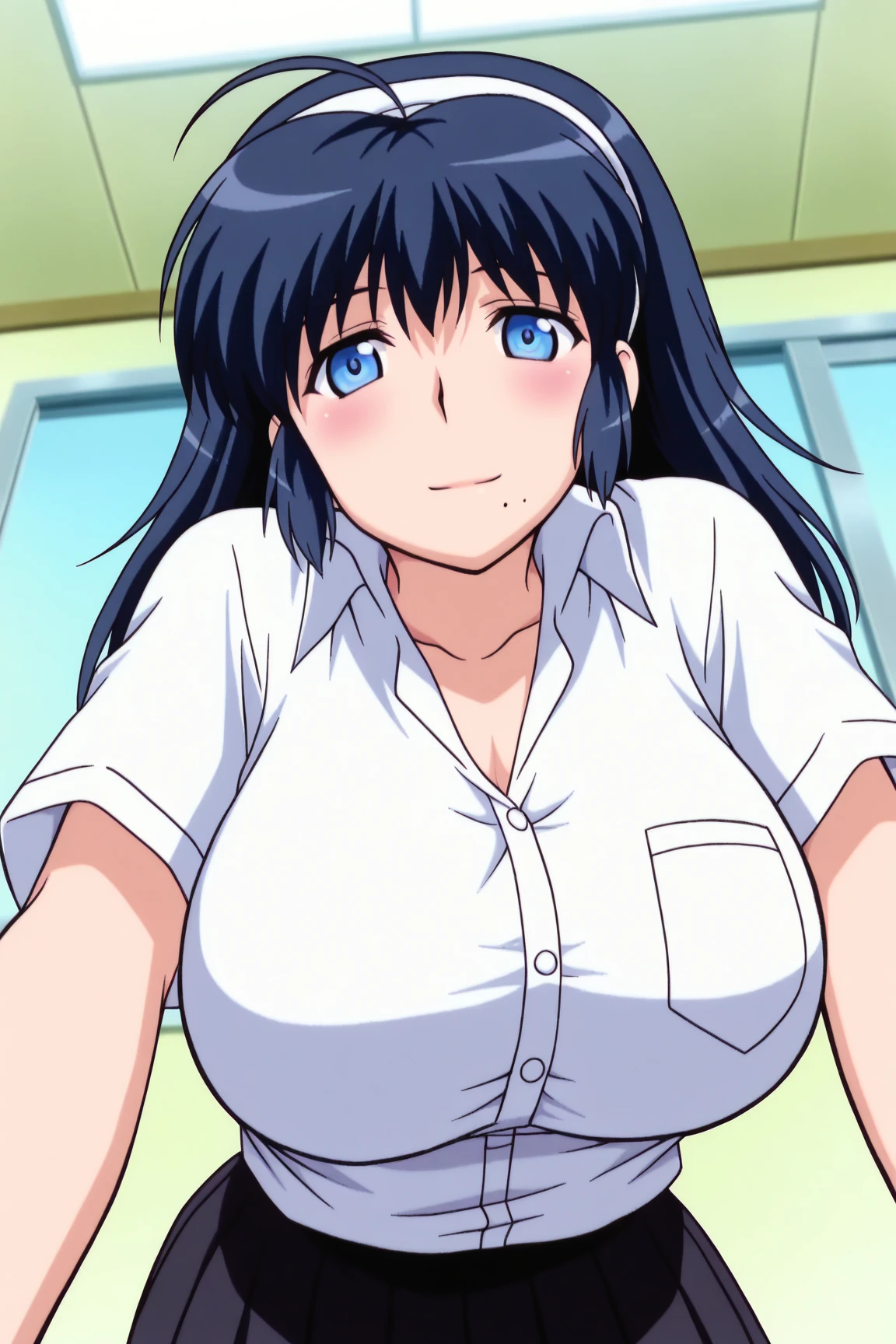 Akane tendo, cabello azul , Cabello corto, ojos azules, ojos detallado, pechos grandes rebotando, cuerpo completo, in the breasts, (paizuri) , paja con senos, pene en los pechos, paizuri, pene entre pechos, pechos enormes y suaves, pezones ricos, Under Table Fellatio