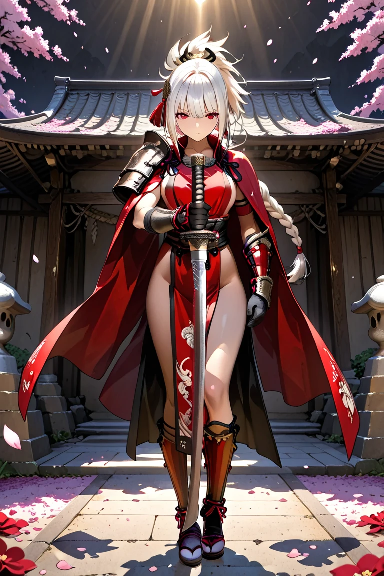 (best quality,4k,8k,highres,masterpiece:1.2),ultra-detailed,((shoujo girl)),((fox girl)),((medium hair)),((full body)),((stand pose)),((((very baggy and long cotton leg warmers)))),((bare feet)),((thong)),(((short battle blouse))), (((battle gloves))), ((((carrying a giant sword)))),((fully detailed)),illustration,vivid colors