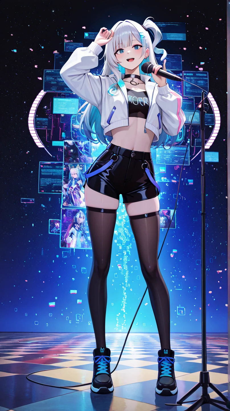 anime girl with long blue hair and black stockings, hatsune miku, hatsune miku short hair, vocaloid, miku, mikudayo, high quality anime artstyle, portrait of hatsune miku, anime pose, anime style 4 k, anime vtuber full body model, anime girl with teal hair, digital anime art!!, anime style. 8k