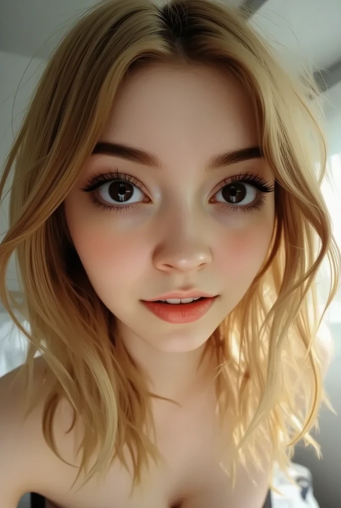 (((真实感、Realistic portraits)))、girl with、top-quality、Silky silver hair、Young breasts、Cute smile