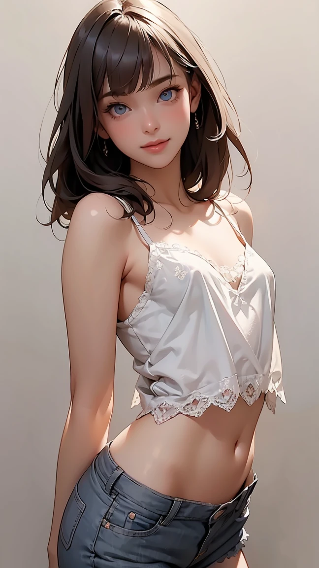 Masterpiece, Best Quality, (Dark Photos: 1.3), Photorealistic, 1girl, Flat Bangs, Stunning Innocent Symmetrical Face, Lace Bra, Cleavage, Emotional, Orchan, O-Ring (PureErosFace_V1:0.7)