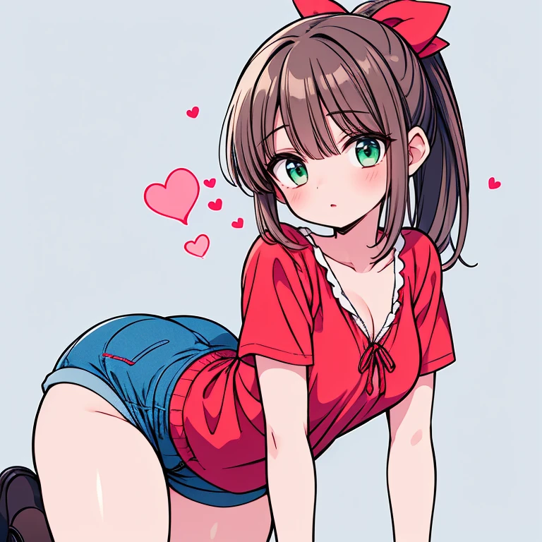 <lora:bodytattoo:1> , bodytattoo, tattoo of, arm tattoo, blush, brown eyes, brown hair, hair ornament, hairclip, heart, looking at viewer, lying, on stomach, smile, solo, thigh-highs, thighhighs, wink