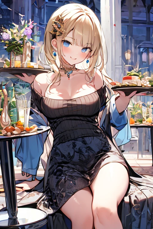 (perky chest:1.2), (pointed chest:1.2),(((Black Tunic:1.3))),(((cakes and bread in the basket),Cute and beautiful girl,masterpiece、highest quality、Very detailed、Beautiful fine details、One Girl、Detailed landscape、Training gym Room Background:1.4、Braided Ponytail、Red camisole、((B cup breasts, Tank top showing underboob:1.3)), black jacket, thigh strap, bangs, necktie, earrings, nail polish, fishnet pantyhose, multicolored hair, looking at viewer, full body, bottle, own hands together, belt, food, animal on head, black necktie, ring, choker, english text paper:1.2, collared shirt, blue eyes, platform boots, hat,lace-up boots ,
