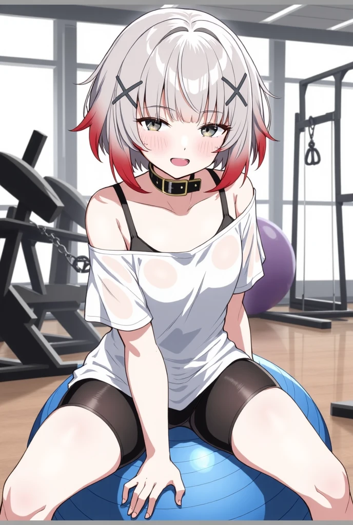 gym, indoors, sports outfit, smiling, masterpiece, best quality, 1 girl, mouth closed